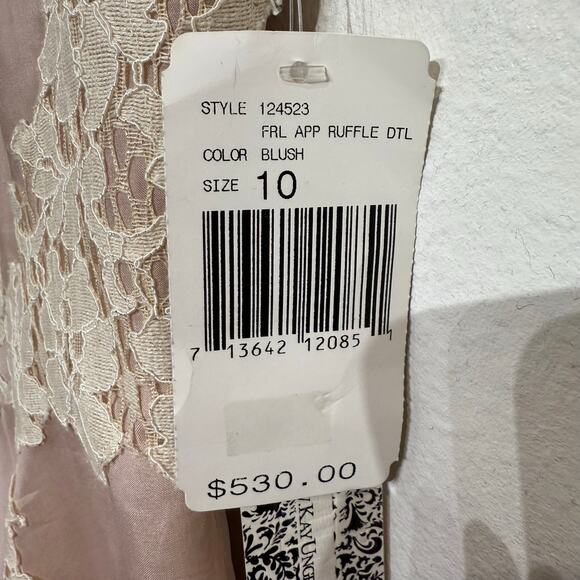 Kay Unger Blush Lace Ruffle Detail Midi Dress Sz 10 NWT - Picture 8 of 14